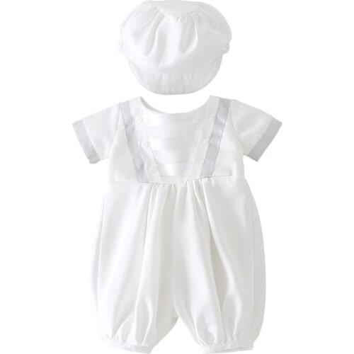 Infant boy clothing white Striped baptism baby set with cap button newborn first Outfits Set boy birthday clothes 3-24M