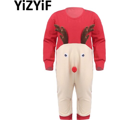 Infant Baby Kids Red Long Sleeve Romper Jumpsuit Xmas Costume Toddlers Cartoon Reindeer Elk Cosplay Party Christmas Dress Up