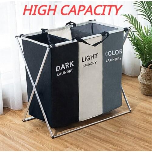 SWT Dirty Clothes Storage Basket Three Grid Organizer Basket Collapsible Large Laundry Hamper Waterproof Home Laundry Basket