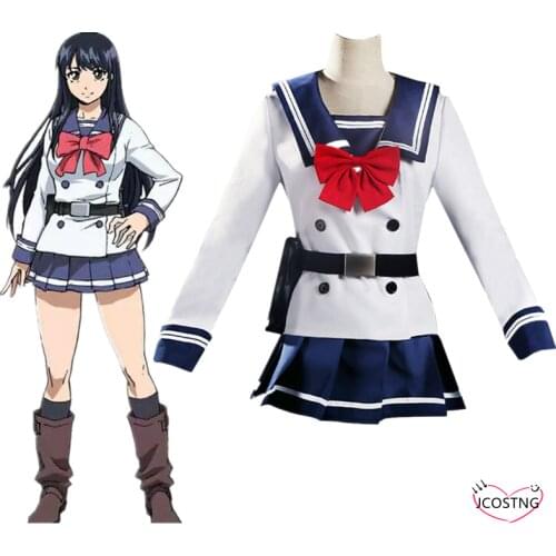 Anime High rise Invasion Cos Kuon Shinzaki Cosplay Costume Uniforms Suits Blue Dresses Clothes Wears Hallowen Custom Made