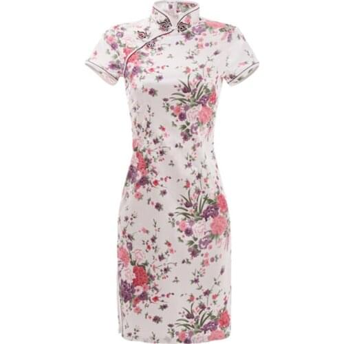 Tang suit ladies new slim cheongsam short skirt Chinese style retro daily plus size mother womens costume party white Qipao