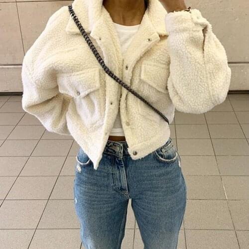 2020 Lamb Wool Jacket Women Autumn Winter Coat Fleece Shaggy Warm Cropped Jacket Winter Women Overcoat Single Breasted Outwear