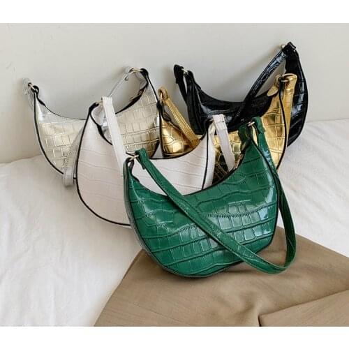 Retro Fashion Womens Bag Alligator Pattern Pure Color PU Leather Shoulder Underarm Hobos Bag Casual Ladies Mini Makeup Handbags