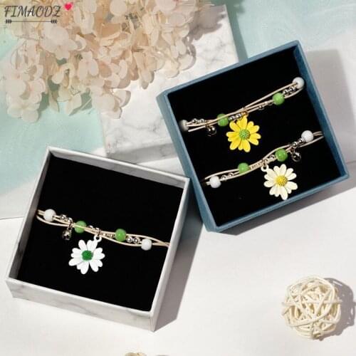 FIMAODZ Fashion Sweet Flower Daisy Bracelet Beaded Dried Flowers Dandelion Blossom Colorful Charm Bracelets for Women Girl