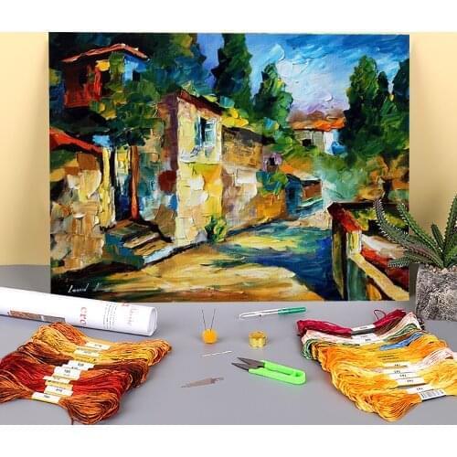 Greek Noon Printed Water-Soluble Canvas 11CT Cross-Stitch Embroidery Complete Kit DMC Threads Needlework Handicraft Stamped