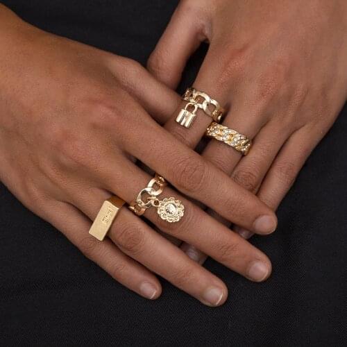 4Pcs/Set Crystal Infinity Rings Set for Women Personality Lock Flower Pendant Rings Engagement Wedding Jewelry 2020 New