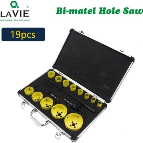 19pcs Bi Metal Hole Saw Cutter Kit Blade Drilling Tool Arbor Pilot Drill Set for Wood Metal Carpenter Plumber