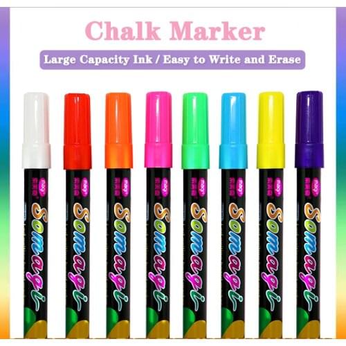 8 Pcs Liquid Chalk Marker Pens Set Erasable Color Highlighter LED Writing Board Blackboard Glass Window Pen Painting Art Markers