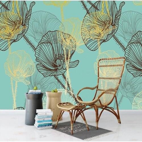 Custom Mural Wallpaper Nordic 3D Golden Flower Abstract Art Plant Wall Painting Living Room TV Sofa Bedroom Home Decor Wallpaper