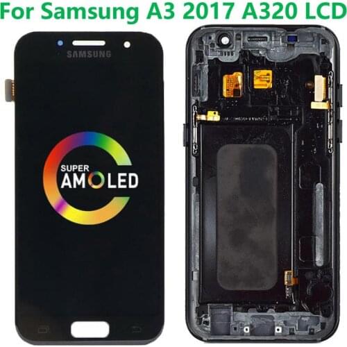 Original AMOLED A320F 4.7" LCD For Samsung Galaxy A3 2017 LCD Display With Frame SM-A320 A320F Touch Screen Digitizer Assembly