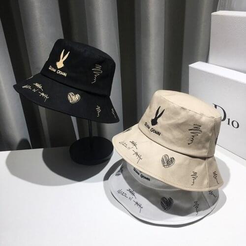 Summer Embroidery Rabbit Bucket Hats For Women Men Hip Hop Cap Outdoor UV Protection Sun Fisherman Hat Beach Panama Hat панама