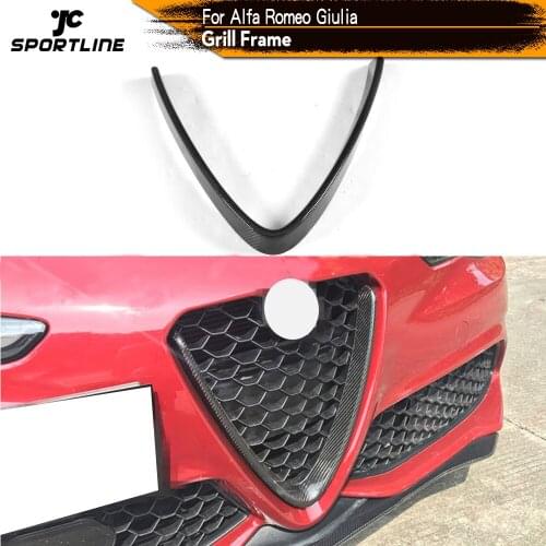 Carbon Fiber Front Grill Mesh Frame Cover for Alfa Romeo Giulia Base Sport Quadrifoglio Sedan 4 Door 2016 - 2018 Car Styling