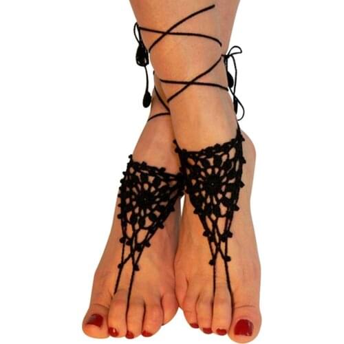 Beach Wedding Ivory Crochet Wedding Barefoot Sandals Nude Shoes Foot Jewelry Victorian Lace Bridal Anklet Beach Accessories