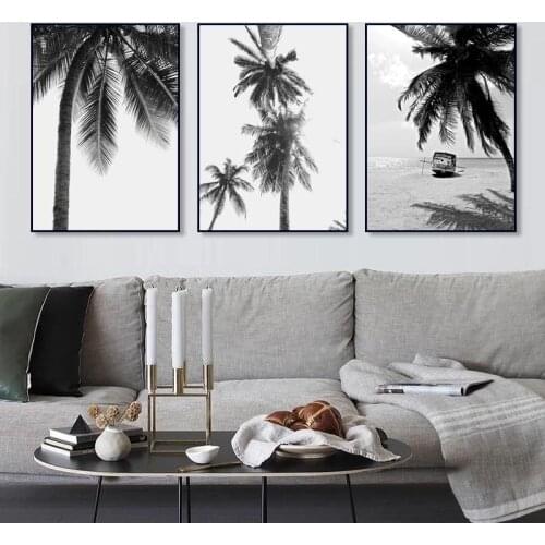 Simple Black And White Landscape Beach Palm Tree Decorative Canvas Painting Wall Posters Living Room Wall Decoration Home Decor