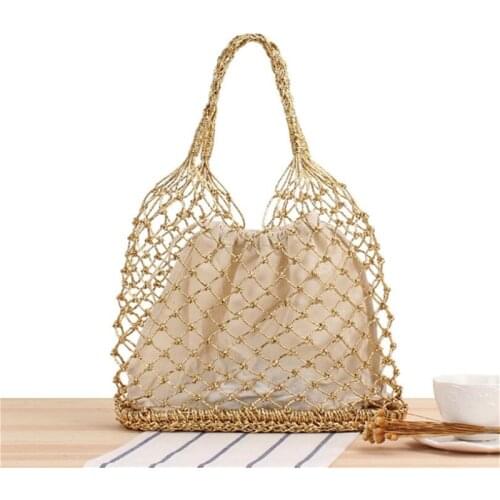 Factory Direct INS New Solid Portable Beach Bag for Women Hollow-out Crochet One-shoulder Bag Shopping Bag IL00598