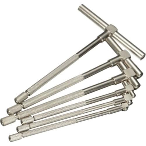 6pcs 8-150mm Measurement Tool Steel Accurate Telescopic Gauge Micrometer T-Bore Caliper Silver Scale Adjustable Engineer #734