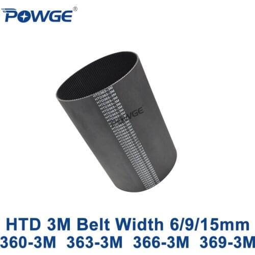 POWGE HTD 3M Timing belt C= 360 363 366 369 width 6/9/15mm Teeth 120 121 122 123 HTD3M synchronous 360-3M 363-3M 366-3M 369-3M
