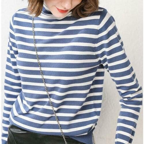 Womens Autumn Winter Crew Neck Striped Sweater Pullover Jumper Long Sleeve Fashion Casual Loose Slim Fit