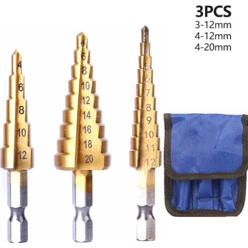 3-12/3-13/4-12/4-20/4-22/4-32 mm HSS Titanium Step Drill Bit Woodworking Metal Drilling Hole Drill Bit Step Cone Cutting Tools