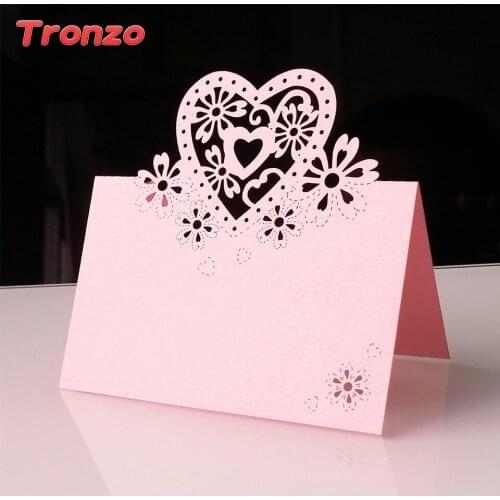 Tronzo 10pcs Laser Cut Love Heart Table Cards Wedding Party Favors Decoration Paper Vine Seat Cards Name Place Cards