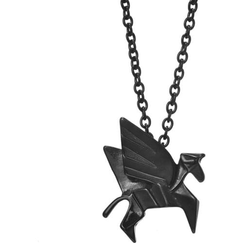 Vintage Black Hand-Made Origami Animal Style Pendant Necklace for Men O Chain Stainless Steel Fashion Retro Male Jewelry