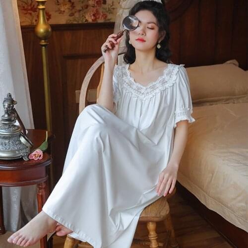 White Night Dress Women Nightgown Vintage Victorian Romantic Sleepwear Nighty Lace Peignoir Shirt Ladies Chemise Home Night Gown