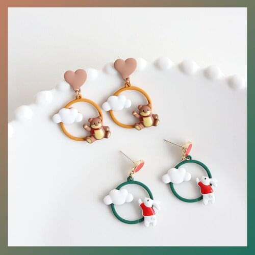 Cute Lovely Bear Rabbit Drop Earrings For Women Simple Elegant Sweet Romantic Heart Clouds S925 Needle Ear Jewelry Accessories