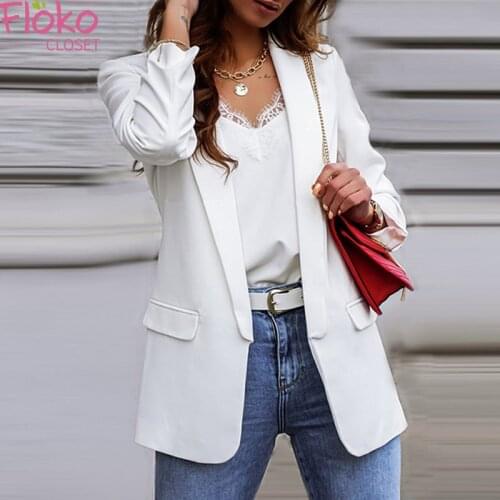 Flokocloset White Blazers for Women Long Sleeve Oversized Coat 2021 Loose Green Blazer Jacket Office Ladies Black Tops