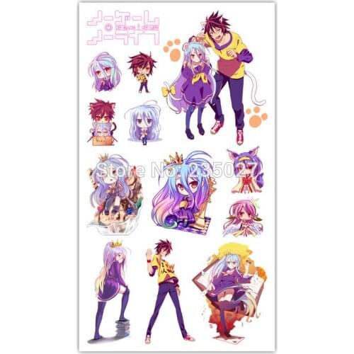 100 sheets/lot NO GAME NO LIFE Tattoo Stickers Tattoos Paper For Kids Body Arm Anime Sticker
