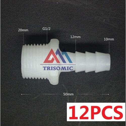 12 pieces 10mm-G1/2 Straight Connector Plastic pipe Fitting Barbed with thread Material PE Joiner Fitting AquariumTank