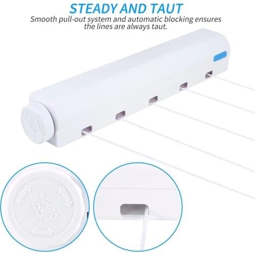 2021 Automatic Retractable Clothesline Retractable Indoor Clothes Hanger Hook Rope Wall Mounted Hanger Drying Racks