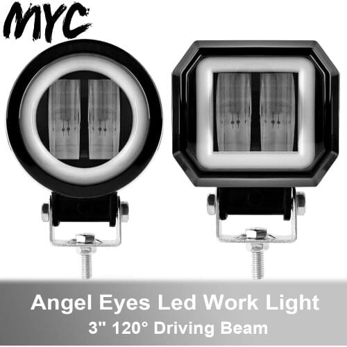3 Inch Offroad Led Work Light 12V 24V For Motorcycle Car ATV Truck Trailer 4x4 Off road Flood Beam Led Angel Eyes Driving Lights