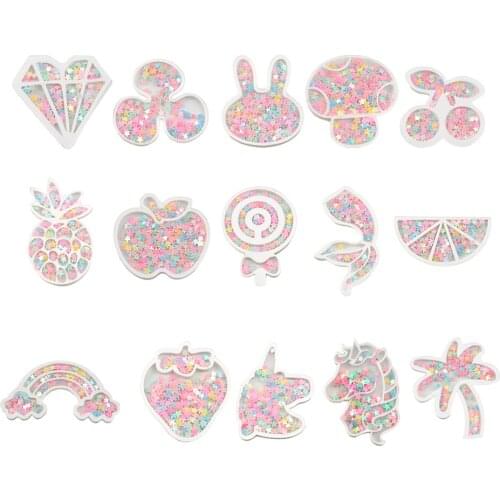 David angie 5pcs/lot Unicorn Animal Fruit Sequins Quicksand Liquid Acrylic DIY Phone Cover Hairbow Handmade Materials,5Yc6717