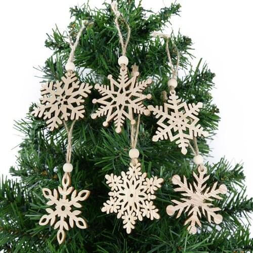 6pcs/set Christmas Decoration Wooden Snowflake Hanging Pendants Xmas Tree Ornaments For Home Natal Navidad New Year 2022 Decor