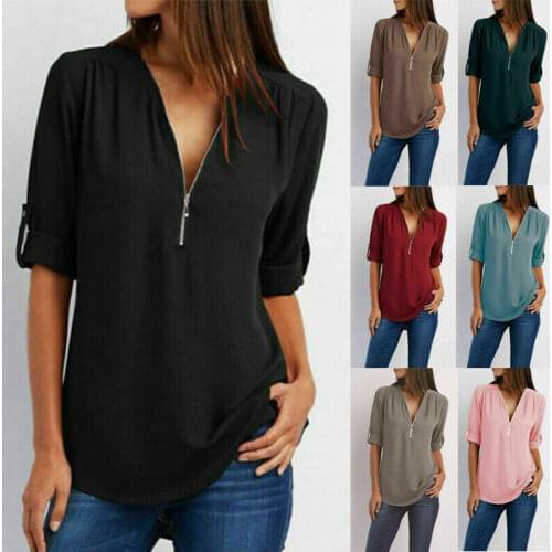 Big Size 4XL 5xl Women chiffon Tshirt V-neck Zipper irregular Loose Casual T shirts Spring Summer Plus size Sexy Tops Tee shirts