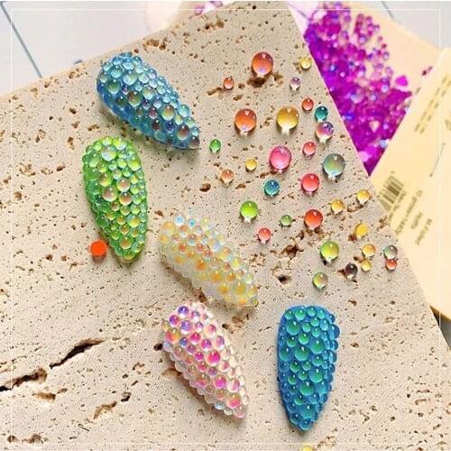 300pcs/lot Mix Mermaid Bubble Beads 1/2 Sphere Aurora Rhinestones ss4-ss20 Mocha Hot Rhinestones Fix Nail Candy Clear Glass ZD94