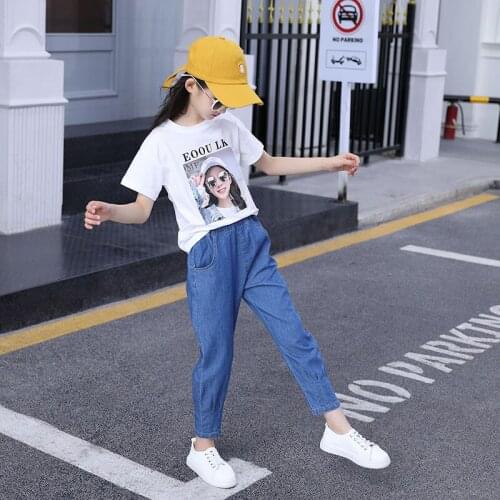 Spring Autumn Girls Jeans Kids Jeans for Girls High Waist Denim Pants Children Casual Loose Trousers Childrens Clothing J142