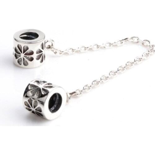 S925 sterling silver fashion diy dazzling daisy safety chain Charm Fit Original Beads Bracelet Jewelry