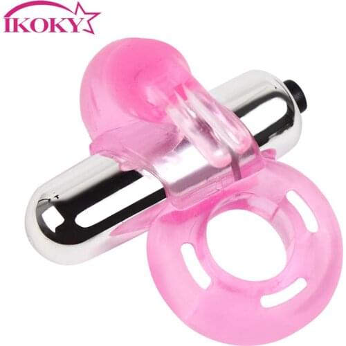 IKOKY Male Penis Rings Dildo Delay Ejaculation Sex Toys for Men Adults Products Vibrator Cock Ring Silicone Rabbit Vibrator