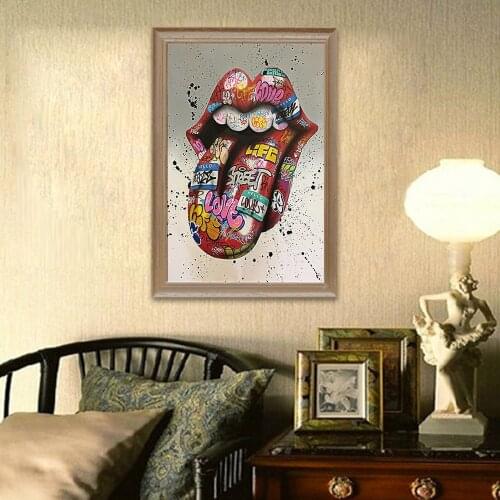 Big Tongue Graffiti Art Canvas Painting on The Wall Postersand Print Funny Mouth Picture for Living Room Home Decor Unstretched