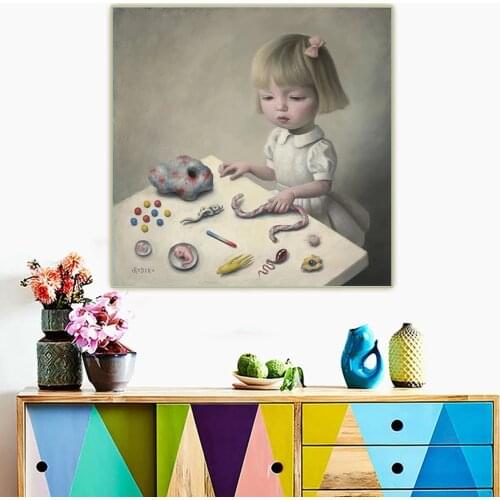 Holover Modern Pop Art Mark Ryden "Little girl"Canvas Oil Painting Childish & Weird Poster Aesthetic Home Interior Decoration