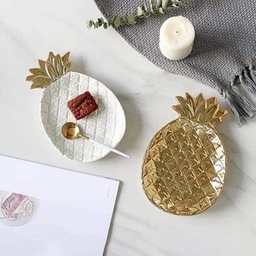 20cm Ceramic Pineapple Plate Figurine Leaf Tray Jewelry Frame Nordic Fashion Makeup Table Decoration Ornament Fruit Craft