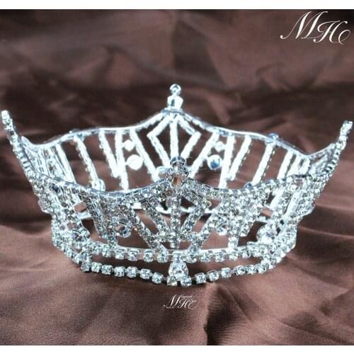 Classic Round Bride Crown Clear Crystal Diamante Headpiece Austrian Rhinestones Tiara Diadem Pageant Prom Party Hair Jewelry