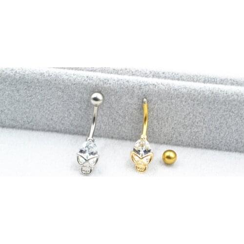 20pcs Surgical Steel CZ Gems Navel Belly Ring Button Bar 14g Navel Rings Body Piercing Jewelry Skull Head New Free Shipping