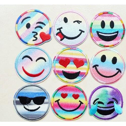 Hot Sale Shiny Smile Face Sewing Cute Embroidered For Clothing Stickers Cartoon Iron On Patches Children Dress Coat Accessories