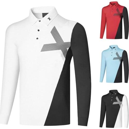 Golf Mens Sports and Leisure Outdoor Breathable Quick-Drying Polo T-Shirt Put Friction Fashionable High-Quality Long-Sleeved