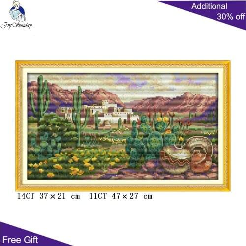 Joy Sunday Desert Needlework F553 14CT 11CT Counted and Stamped Home Decor A Desert Scene Embroidery DIY Cross Stitch kit