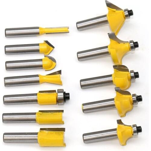 12pcs 8mm Shank Milling Cutter Router Bit Set Wood Cutters Carbide Milling Trimming Carving Cutting Tools For Wood Woodworking