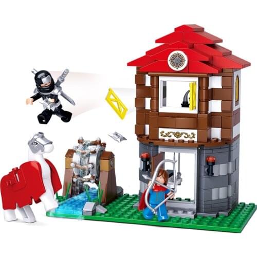 Ninja Water Wheel with Treasure Knights and horses 280 Pcs Bricks Set Medieval castle and town Building Blocks Toys for Children