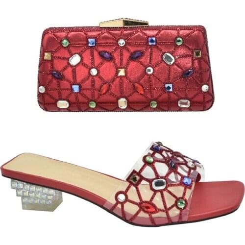Italian Shoe and Bag Set for Party In Women Closed Toe Heels Clear Rhinestone Heels Shoes for Wedding Women Luxery Shoes Women